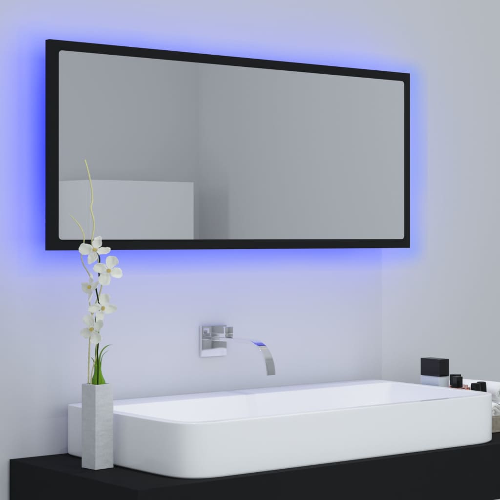 Led-Badespeil Svart 100X8,5X37 Cm Akryl