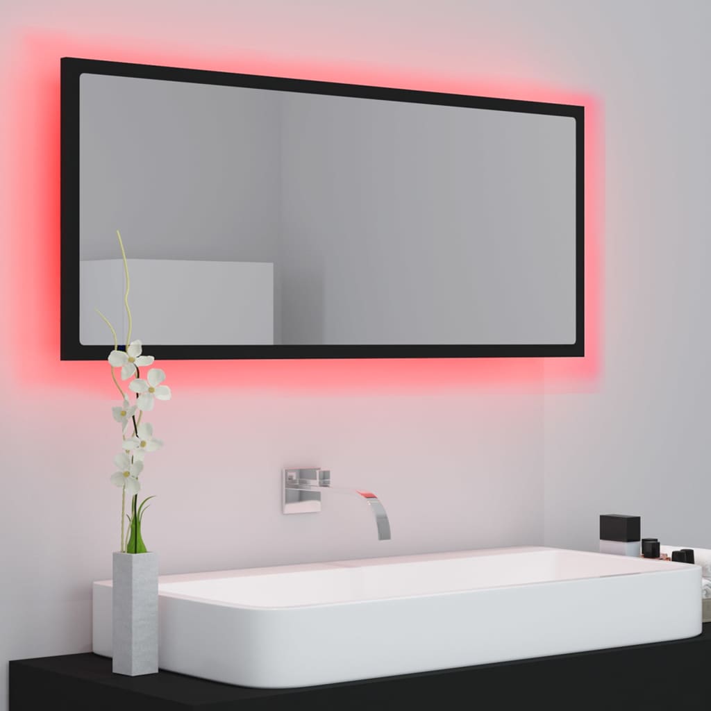 Led-Badespeil Svart 100X8,5X37 Cm Akryl