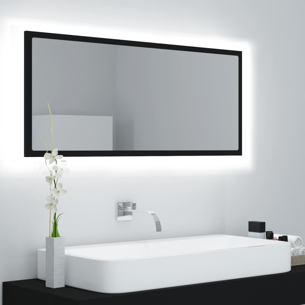 Led-Badespeil Svart 100X8,5X37 Cm Akryl