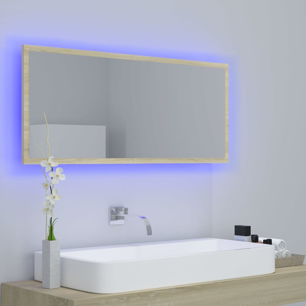 Led-Badespeil Sonoma Eik 100X8,5X37 Cm Akryl