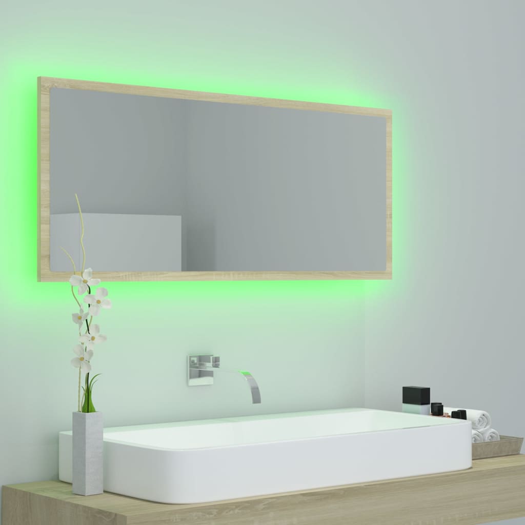 Led-Badespeil Sonoma Eik 100X8,5X37 Cm Akryl