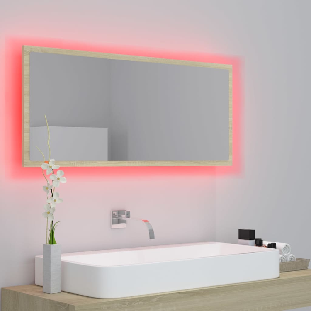 Led-Badespeil Sonoma Eik 100X8,5X37 Cm Akryl