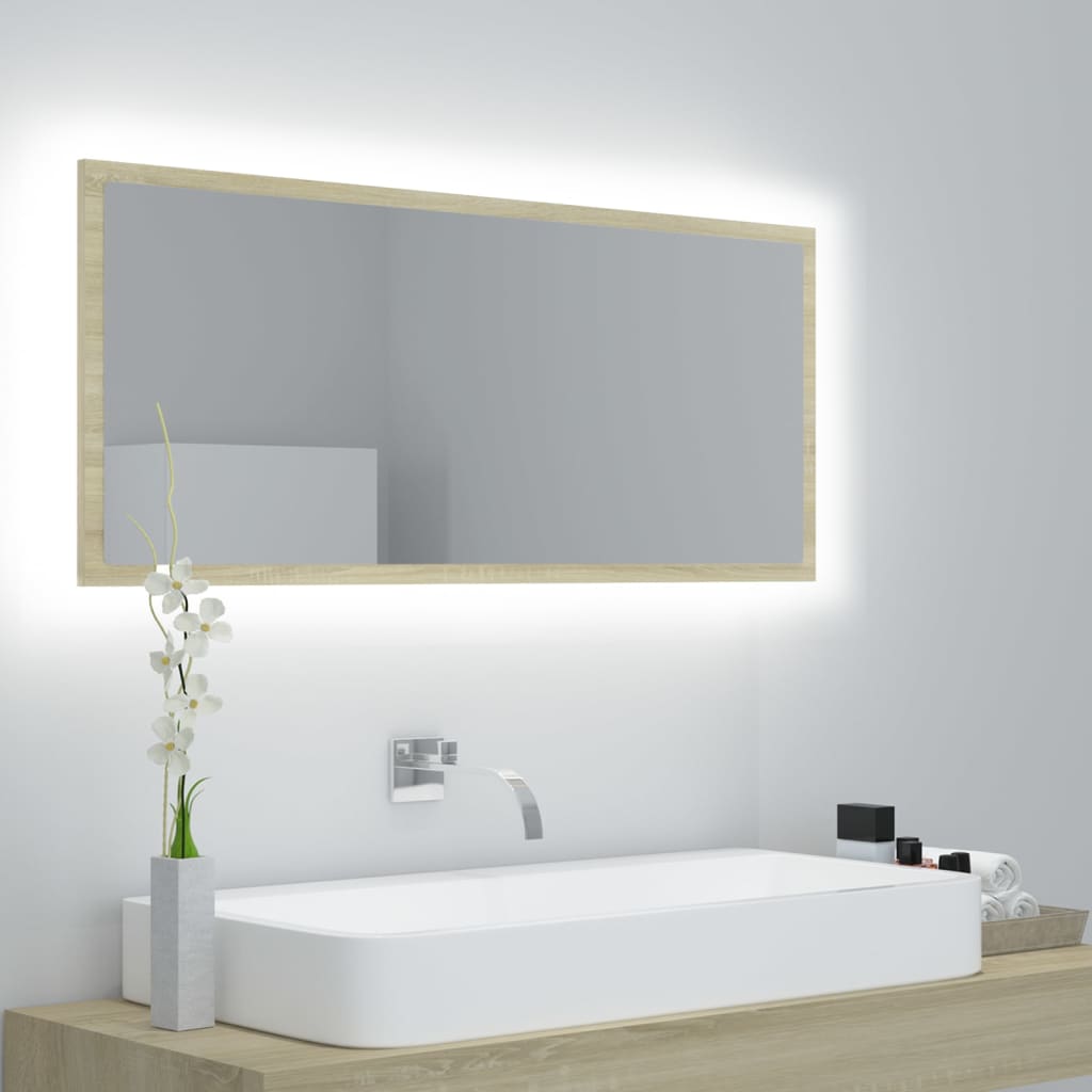 Led-Badespeil Sonoma Eik 100X8,5X37 Cm Akryl