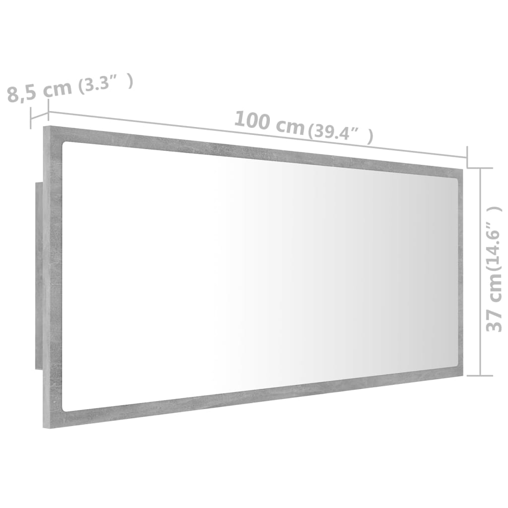 Led-Badespeil Betonggrå 100X8,5X37 Cm Akryl