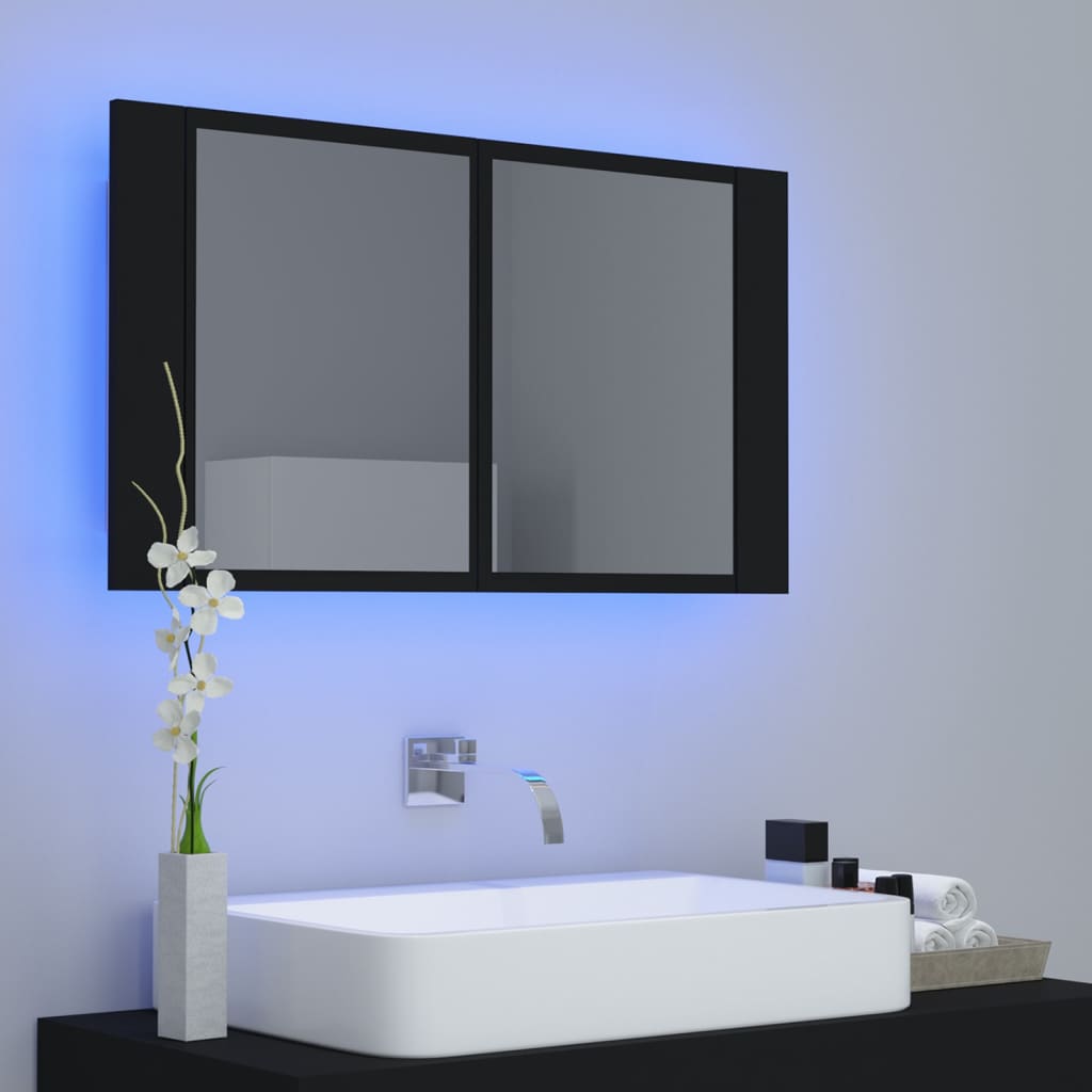 Led-Speilskap Svart 80X12X45 Cm Akryl