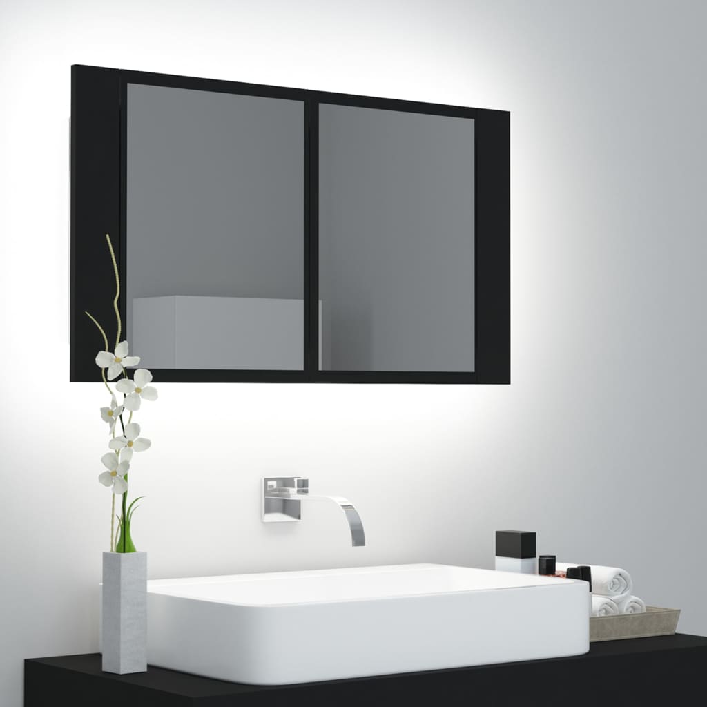 Led-Speilskap Svart 80X12X45 Cm Akryl