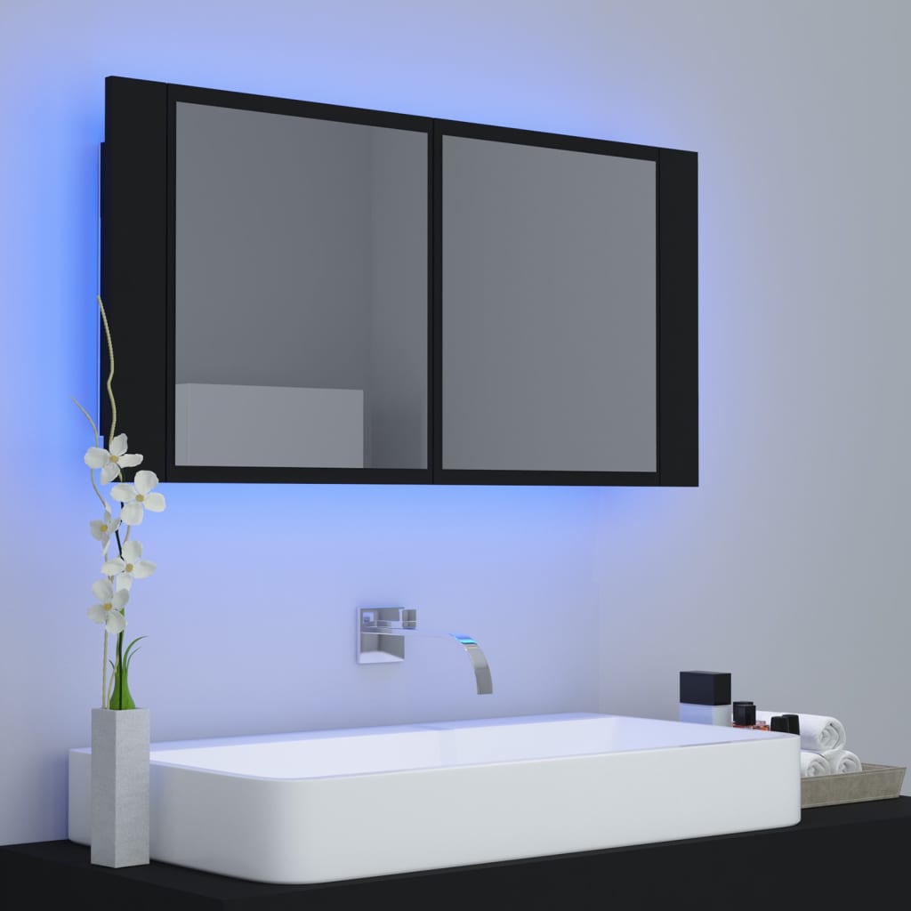 Led-Speilskap Til Baderom Svart 90X12X45 Cma Kryl