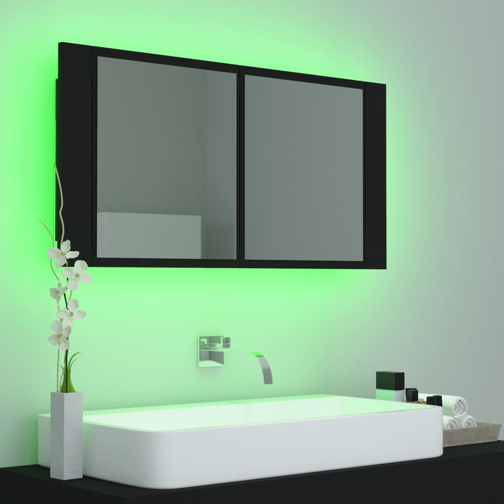 Led-Speilskap Til Baderom Svart 90X12X45 Cma Kryl