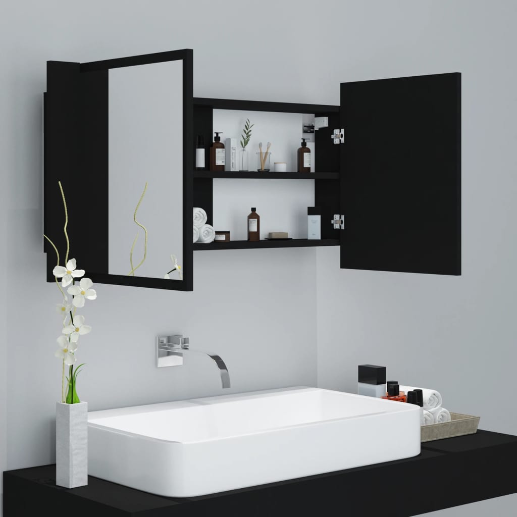 Led-Speilskap Til Baderom Svart 90X12X45 Cma Kryl