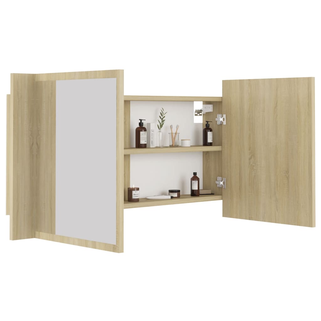Led-Speilskap Til Baderom Sonoma Eik 90X12X45 Cm Akryl