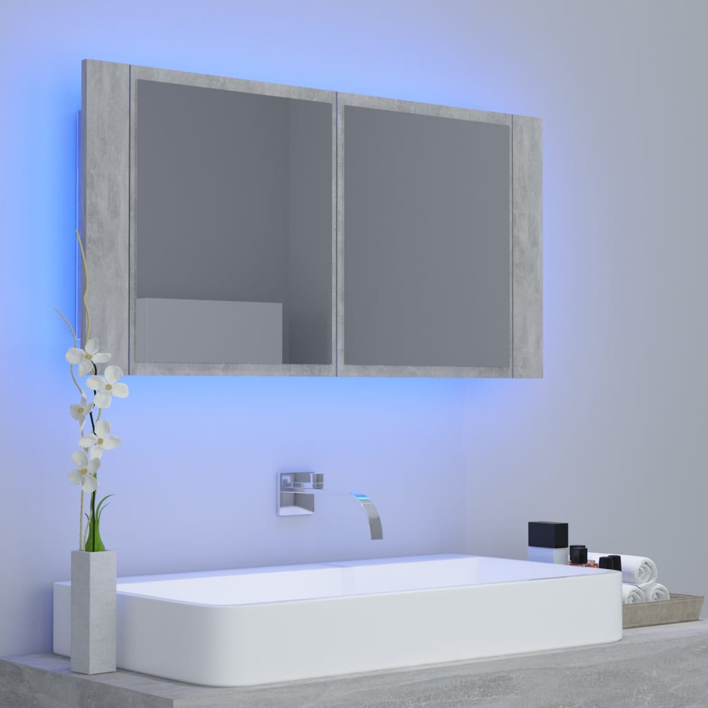 Led-Speilskap Betonggrå 90X12X45 Cm Akryl