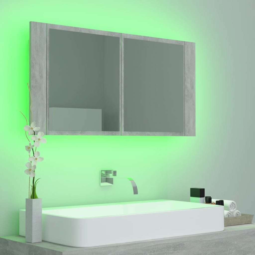 Led-Speilskap Betonggrå 90X12X45 Cm Akryl
