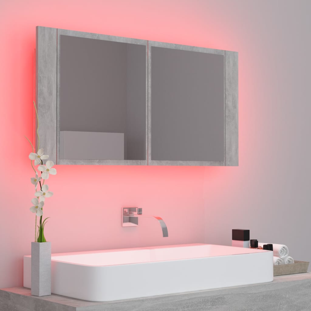 Led-Speilskap Betonggrå 90X12X45 Cm Akryl