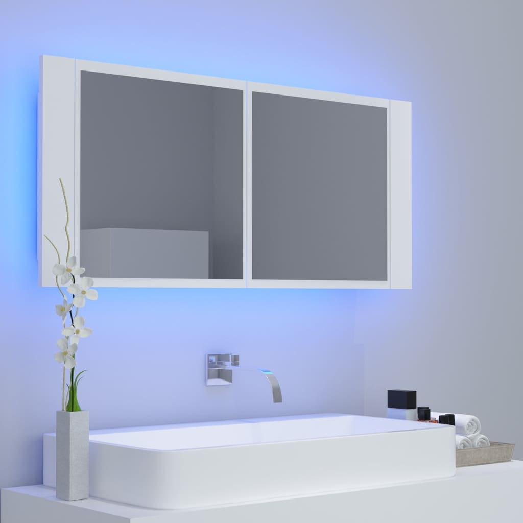 Led-Speilskap Til Baderom Hvit 100X12X45 Cm Akryl