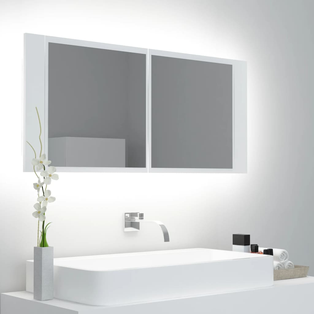 Led-Speilskap Til Baderom Hvit 100X12X45 Cm Akryl
