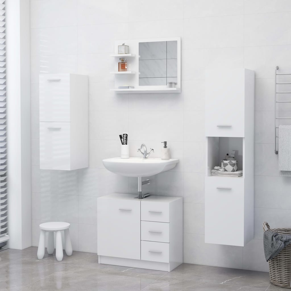 Baderomsspeil Høyglans Hvit 60X10,5X45 Cm Konstruert Tre