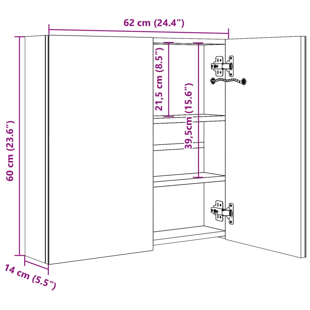 Led-Speilskap Til Bad 62X14X60 Cm