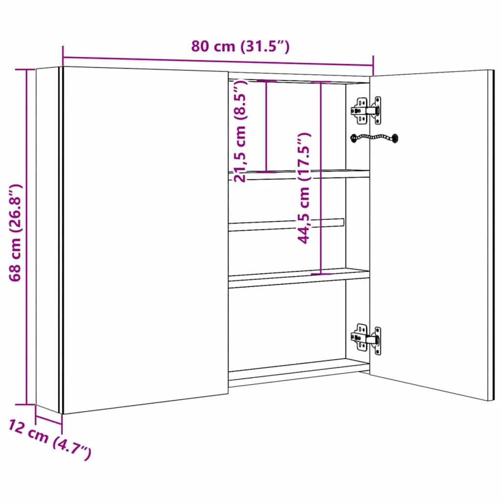 Led-Speilskap Til Bad 80X12,2X68 Cm