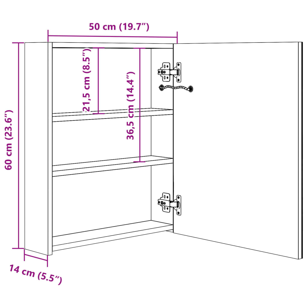 Led-Speilskap Til Bad Svart 50X14X60 Cm