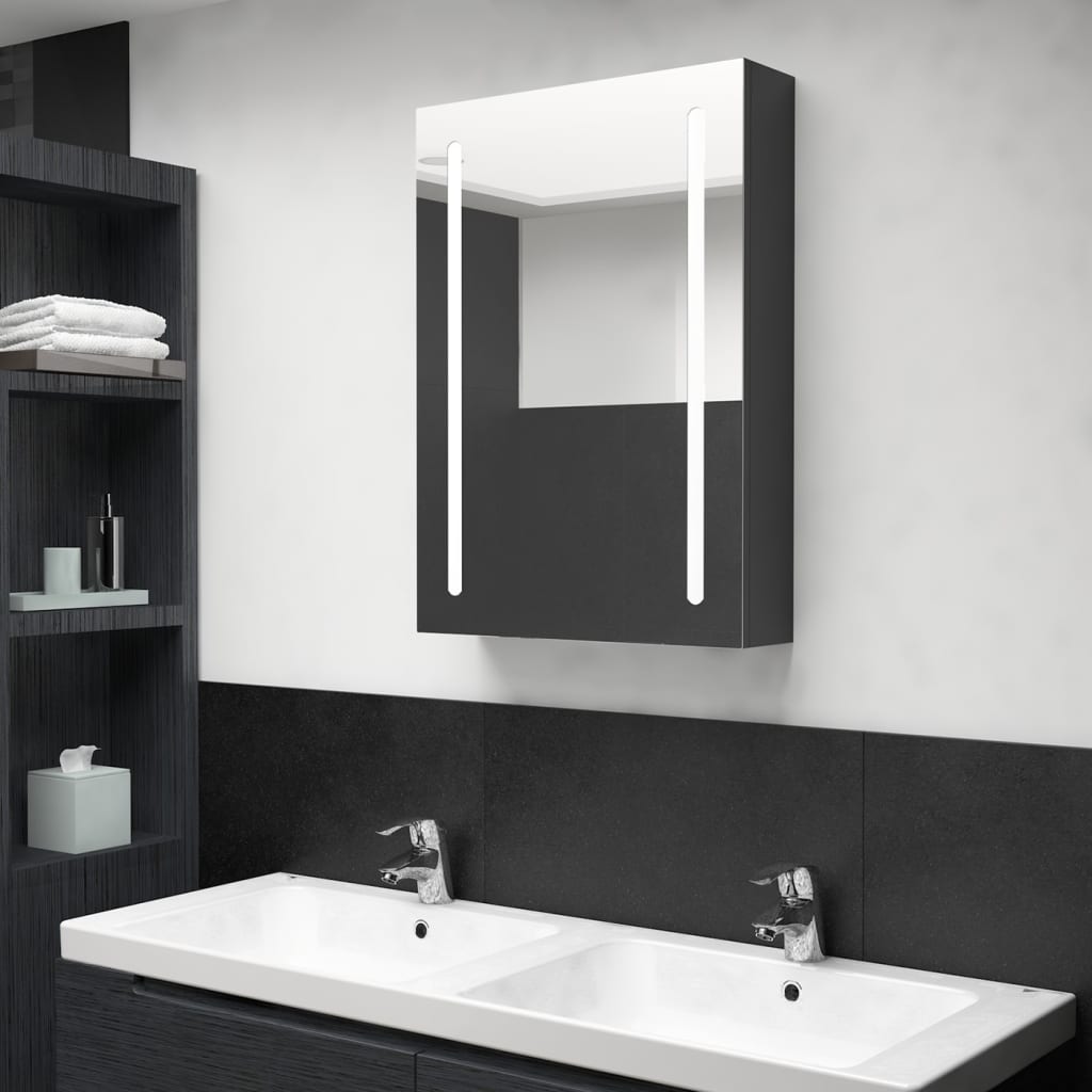 Led-Speilskap Til Bad Blank Svart 50X13X70 Cm