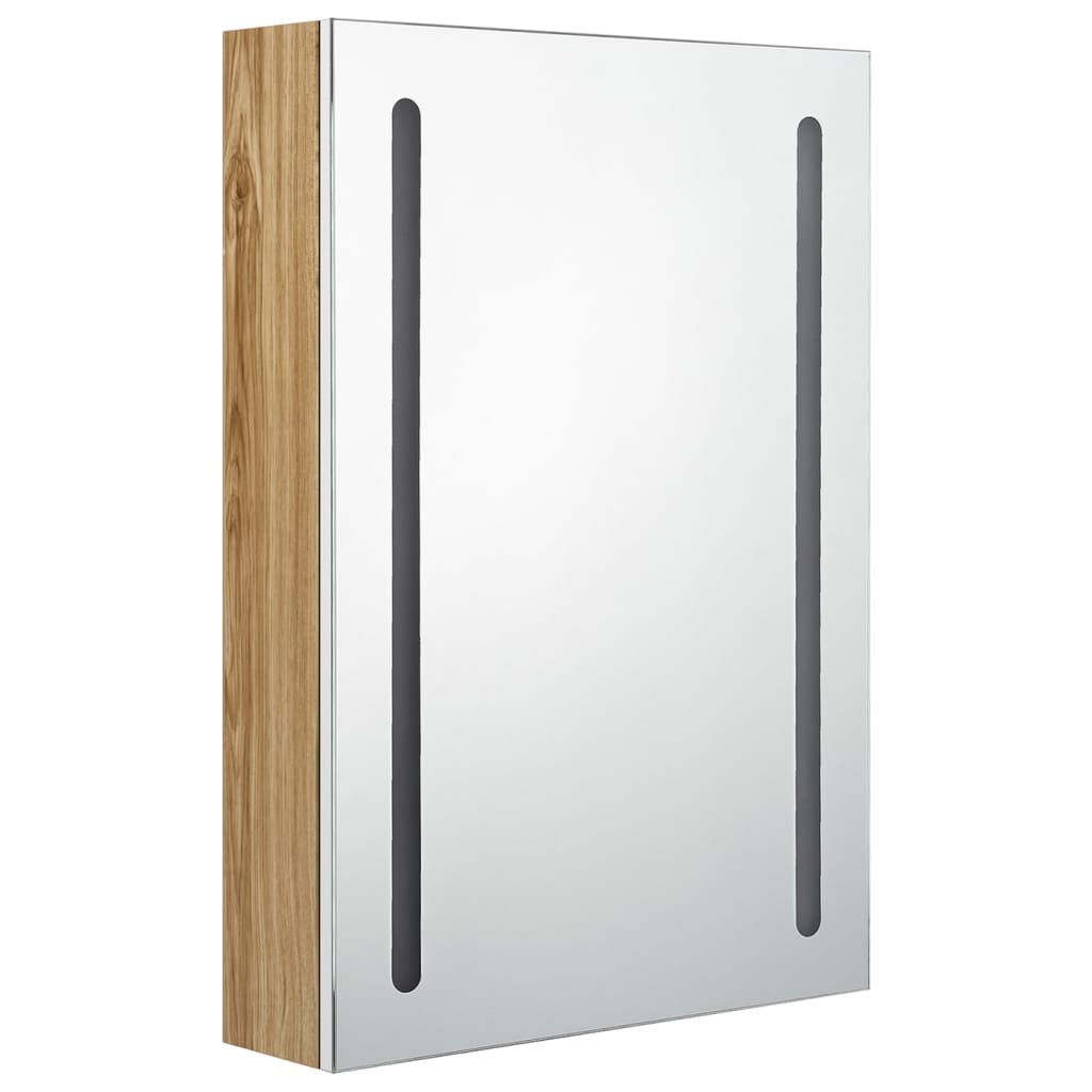 Led-Speilskap Til Bad Hvit Og Eik 50X13X70 Cm
