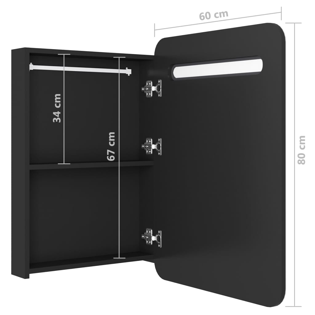 Led-Speilskap Til Bad Blank Svart 60X11X80 Cm