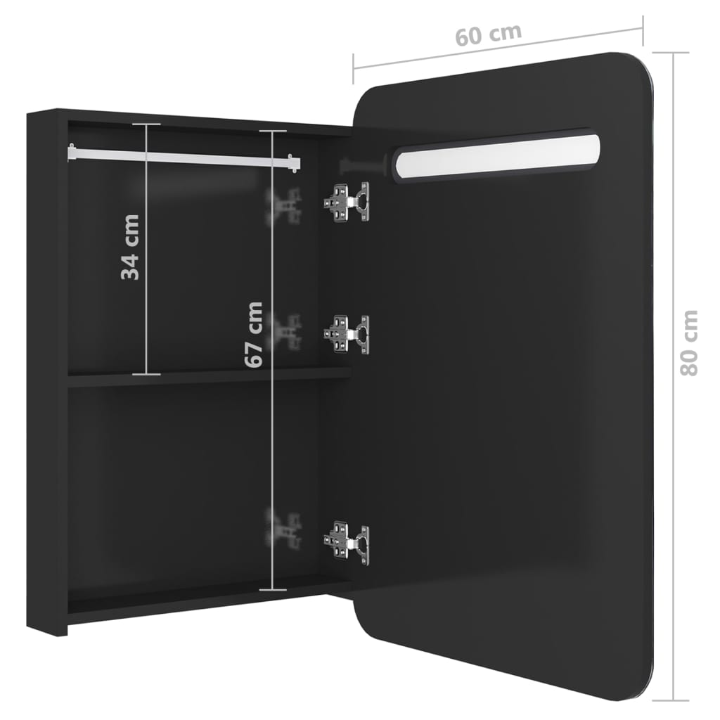 Led-Speilskap Til Bad Blank Svart 60X11X80 Cm