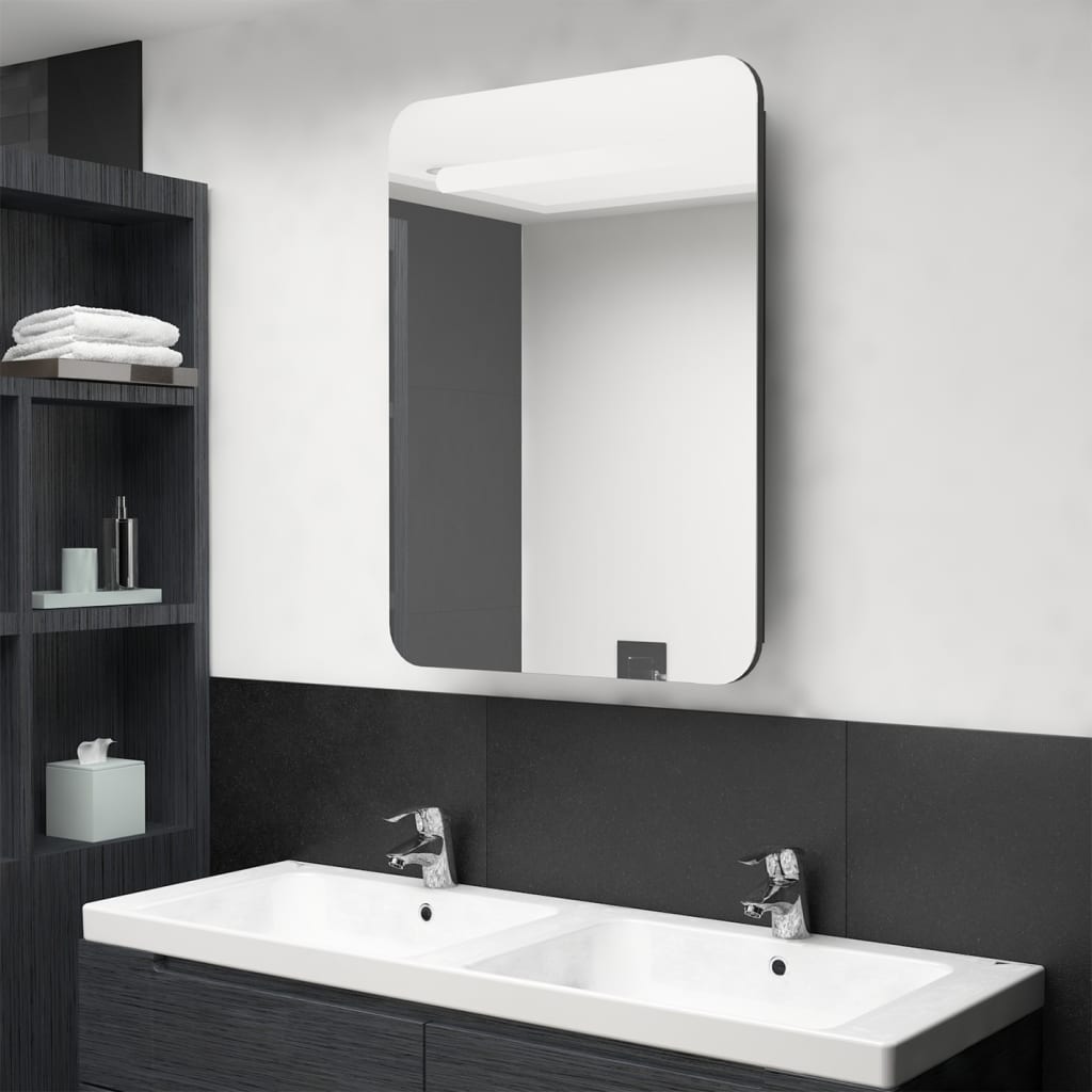 Led-Speilskap Til Bad Blank Svart 60X11X80 Cm