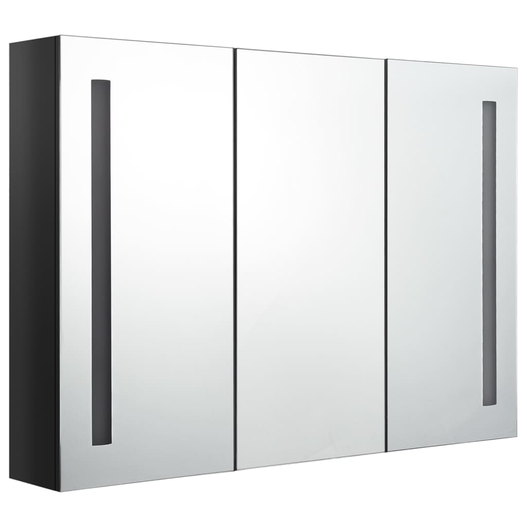 Led-Speilskap Til Bad 89X14X62 Cm Skinnende Svart