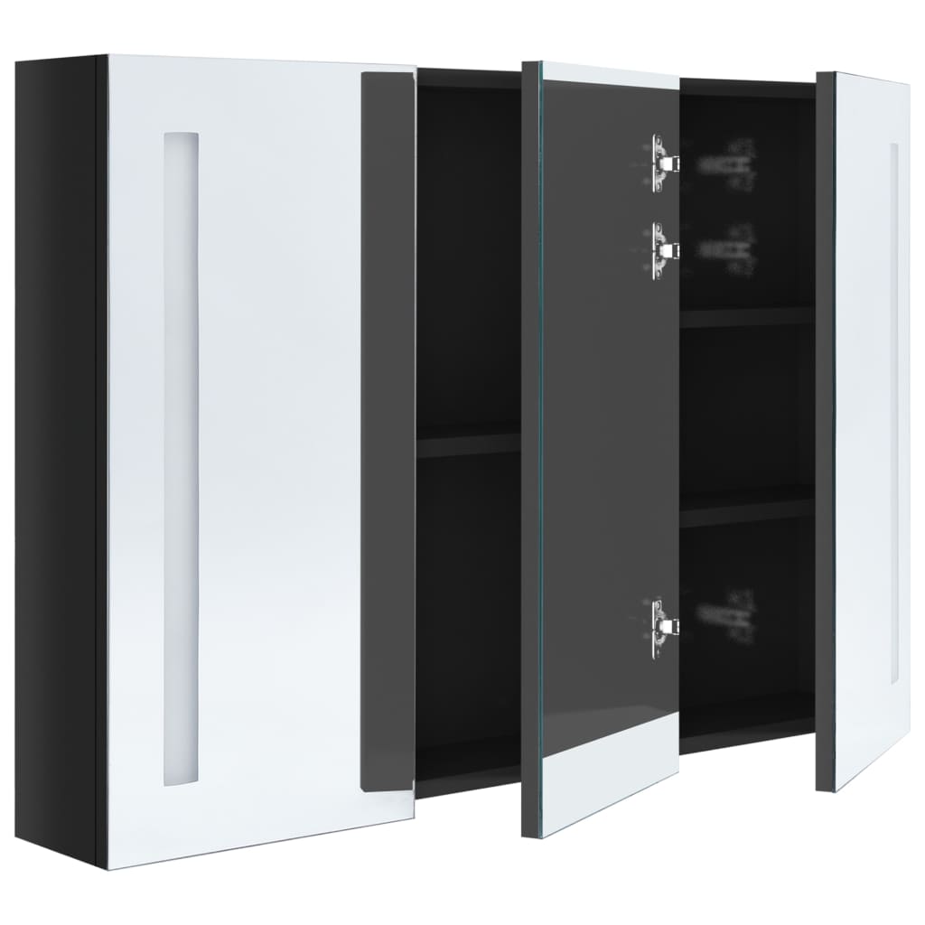 Led-Speilskap Til Bad 89X14X62 Cm Skinnende Svart