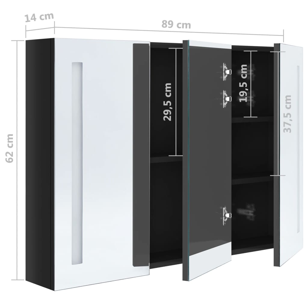 Led-Speilskap Til Bad 89X14X62 Cm Skinnende Svart