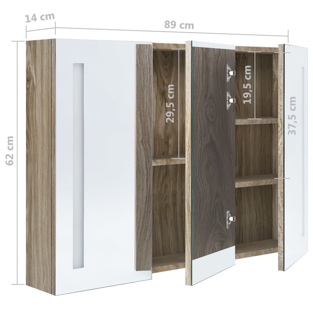 Led-Speilskap Til Bad 89X14X62 Cm Eik