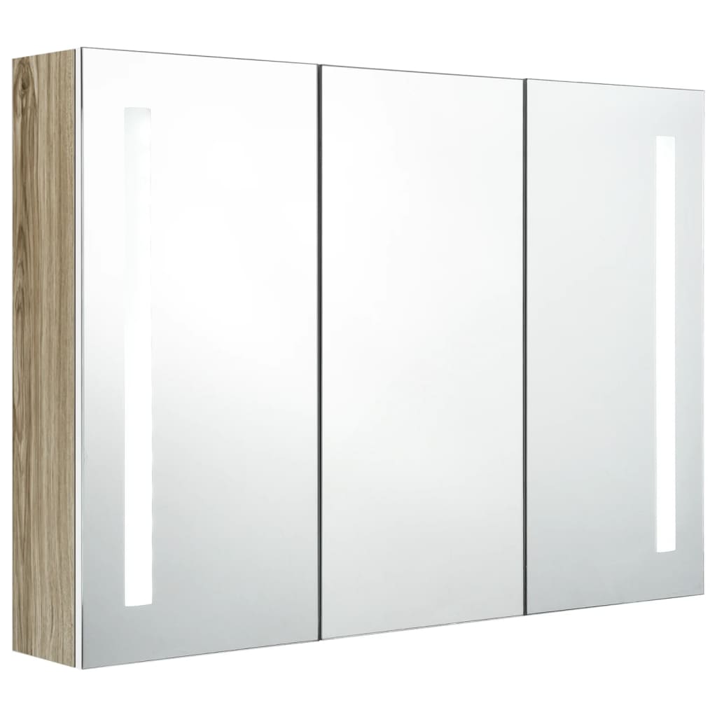 Led-Speilskap Til Bad 89X14X62 Cm Hvit Og Eik