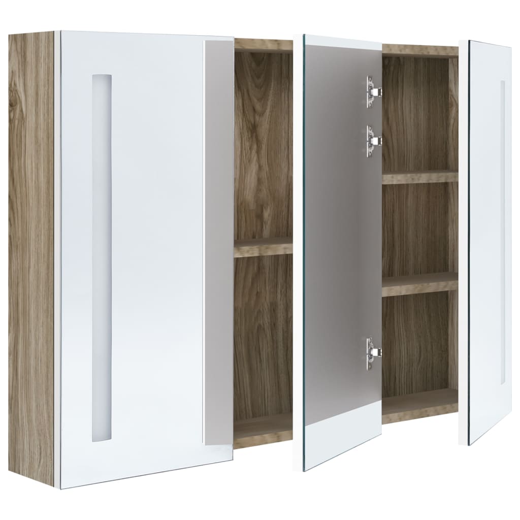 Led-Speilskap Til Bad 89X14X62 Cm Hvit Og Eik
