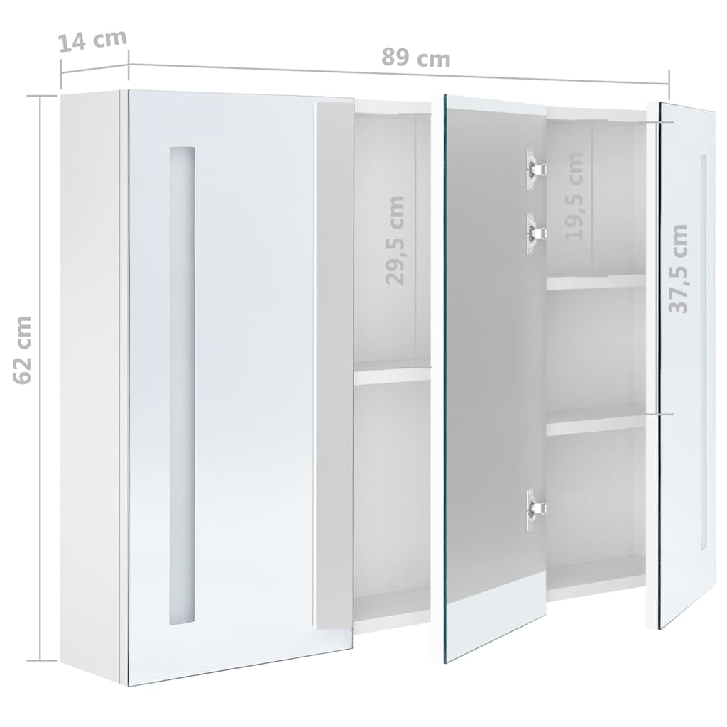 Led-Speilskap Til Bad 89X14X62 Cm Skinnende Hvit