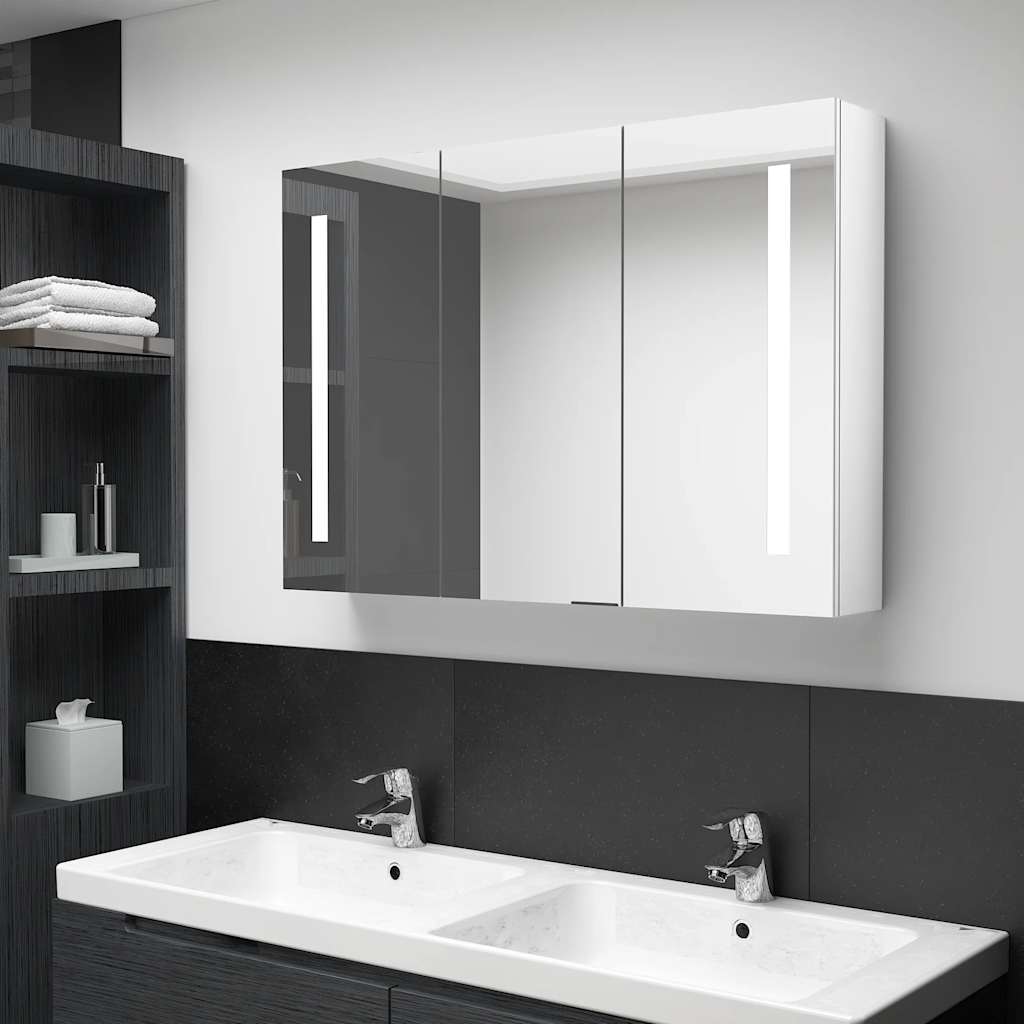 Led-Speilskap Til Bad 89X14X62 Cm Skinnende Hvit