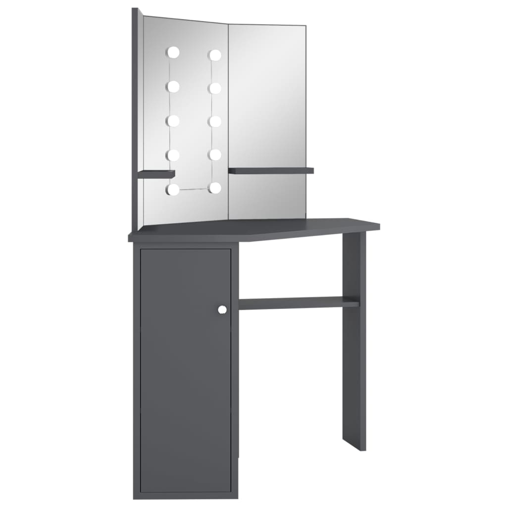 Hjørnemontert Sminkebord Med Led Grå 111X54X141,5 Cm