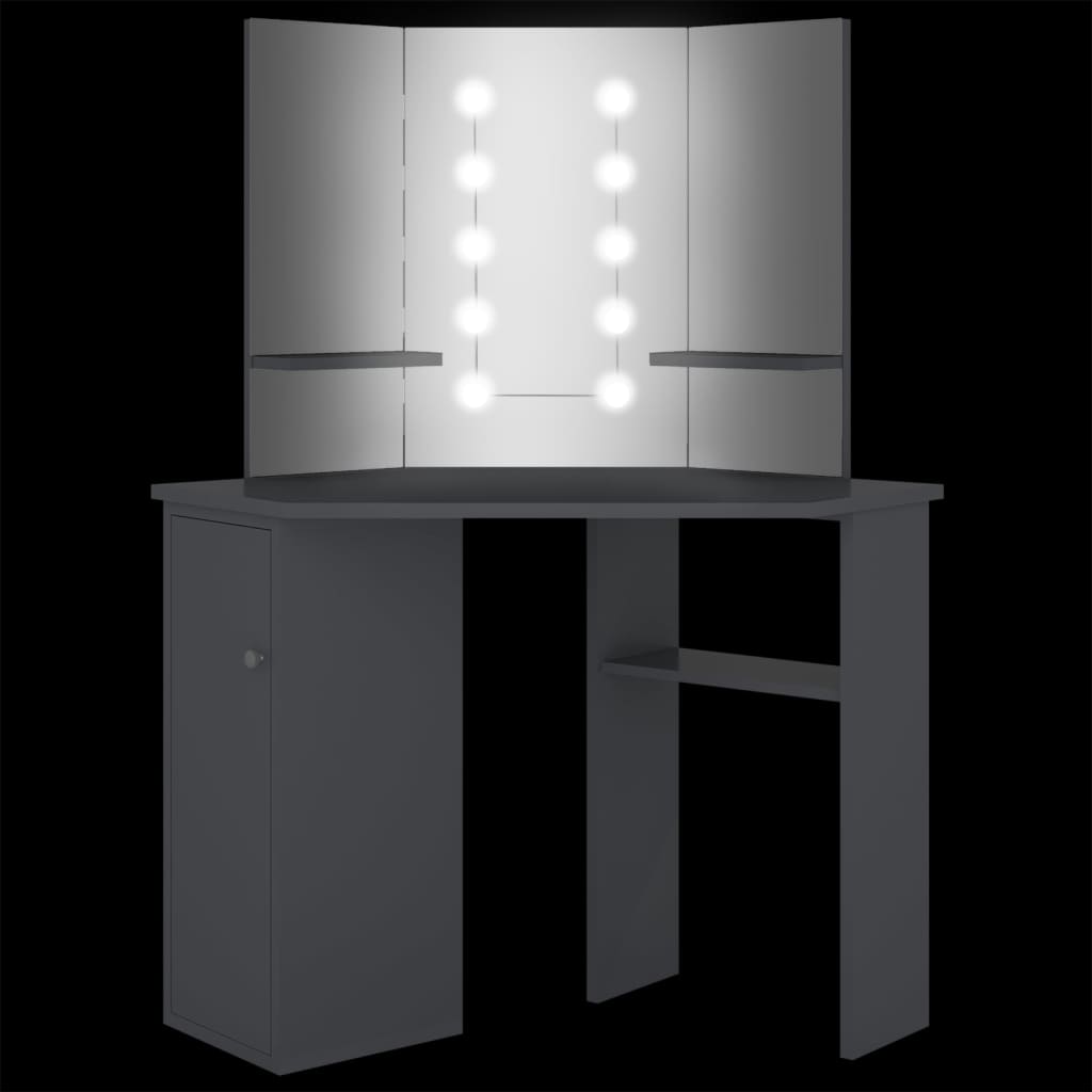Hjørnemontert Sminkebord Med Led Grå 111X54X141,5 Cm