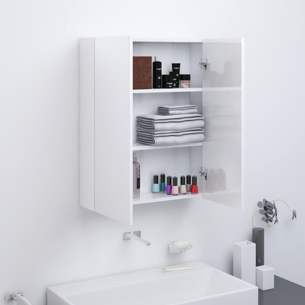 Speilskap Til Bad 60X15X75 Cm Mdf Skinnende Hvit