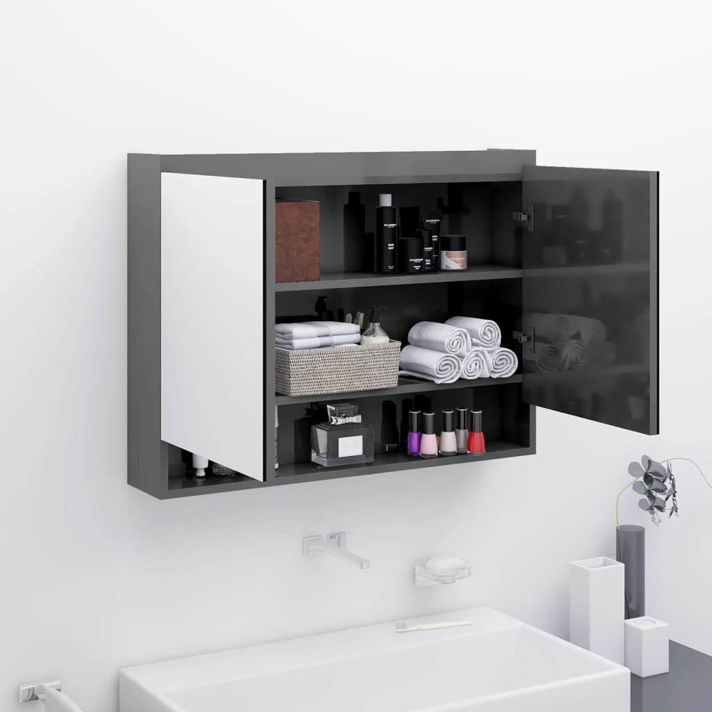 Speilskap Til Bad 80X15X60 Cm Mdf Skinnende Grå