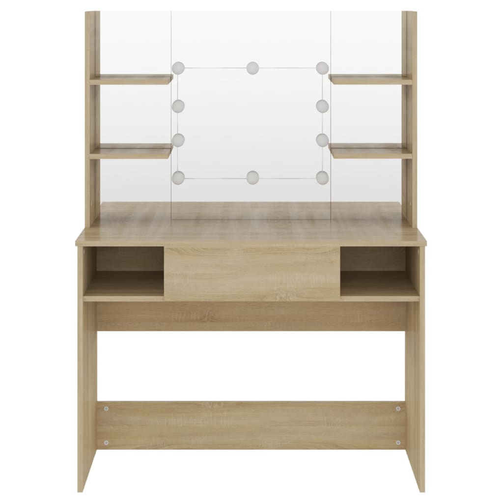 Sminkebord Med Led-Lys 100X40X135 Cm Mdf Eik