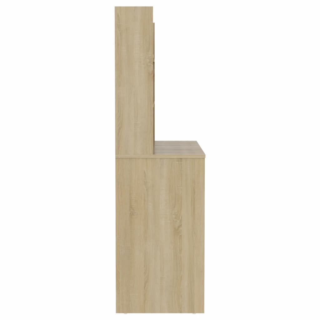 Sminkebord Med Led-Lys 100X40X135 Cm Mdf Eik