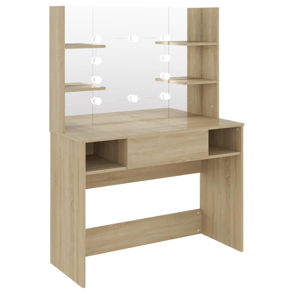 Sminkebord Med Led-Lys 100X40X135 Cm Mdf Eik