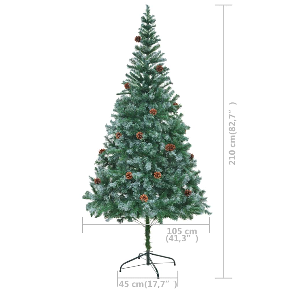 Forhåndsbelyst Kunstig Juletre Med Kulesett Og Kongler 210 Cm