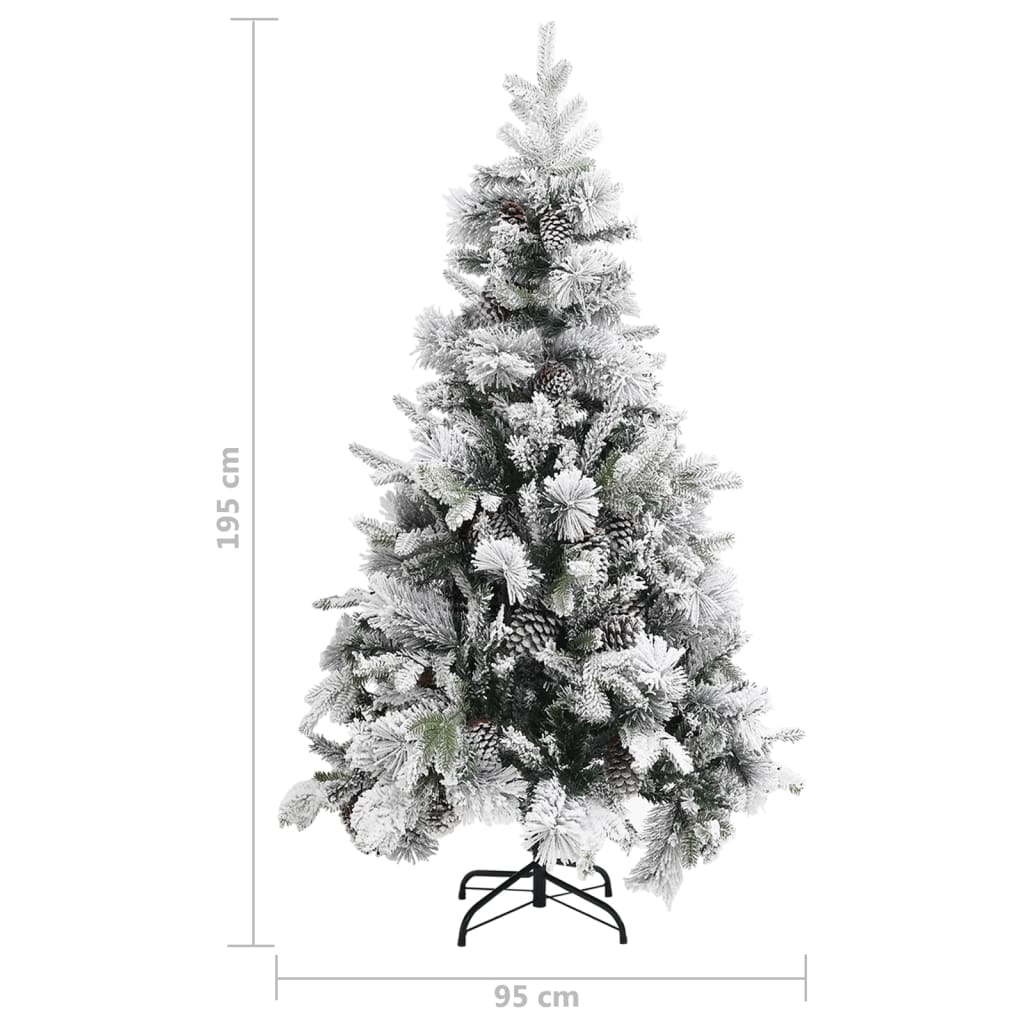Juletre Med Flokket Snø Og Kongler 195 Cm Pvc Og Pe