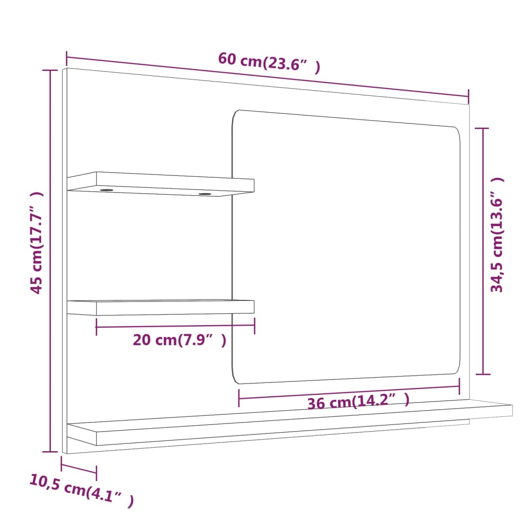 Badespeil Røkt Eik 60X10,5X45 Cm Konstruert Tre