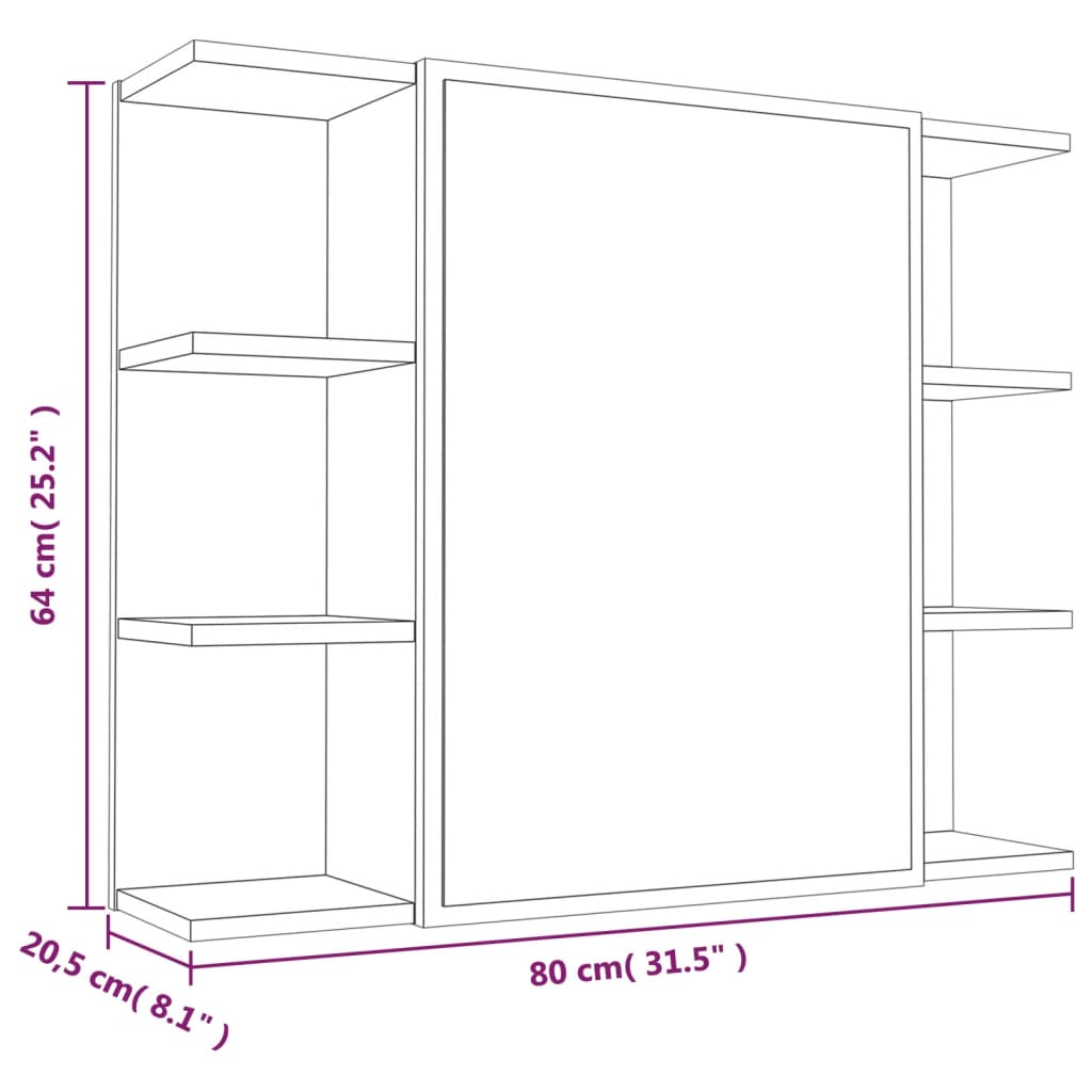 Baderomsskap Med Speil Brun Eik 80X20,5X64 Cm Konstruert Tre
