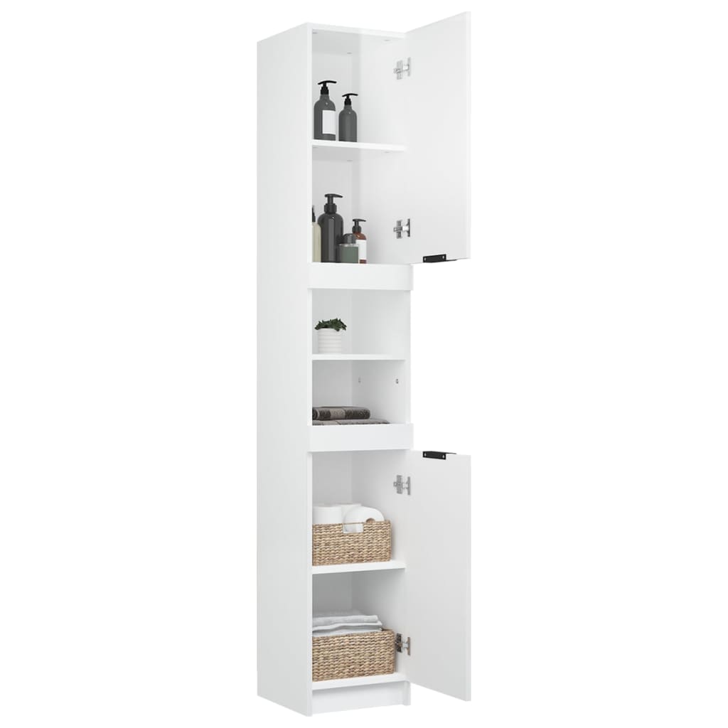 Baderomsskap Høyglans Hvit 32X34X188,5 Cm Konstruert Tre