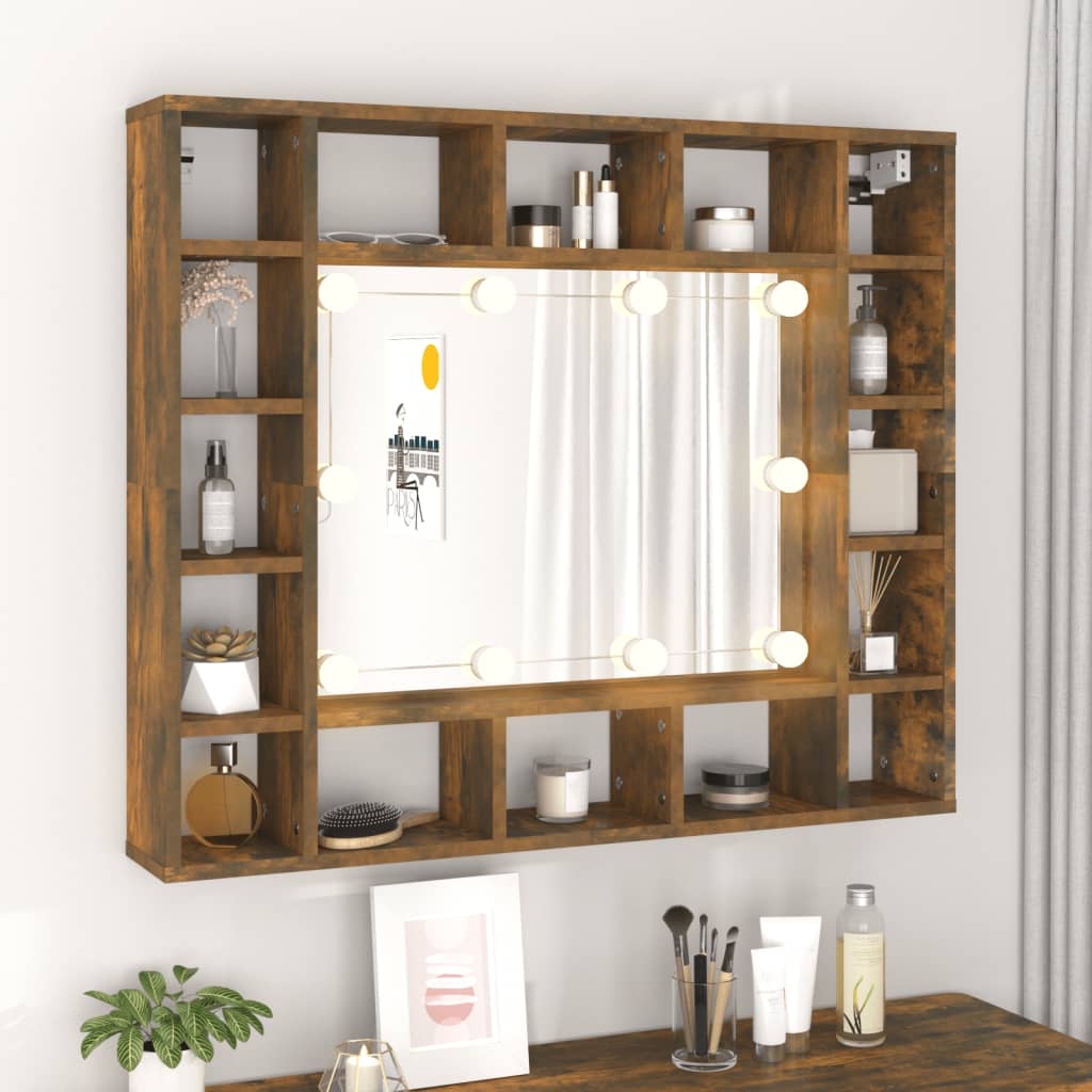 Speilskap Med Led Røkt Eik 91X15X76,5 Cm