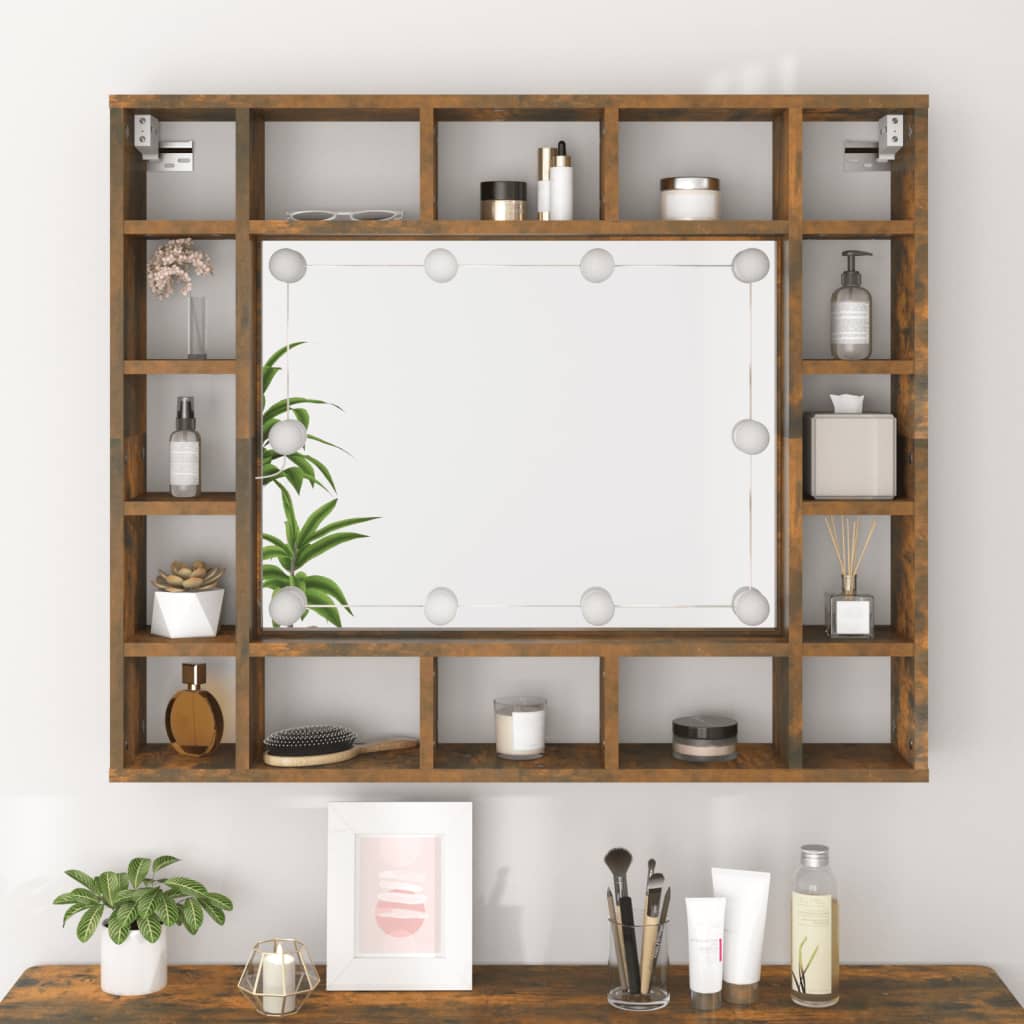 Speilskap Med Led Røkt Eik 91X15X76,5 Cm